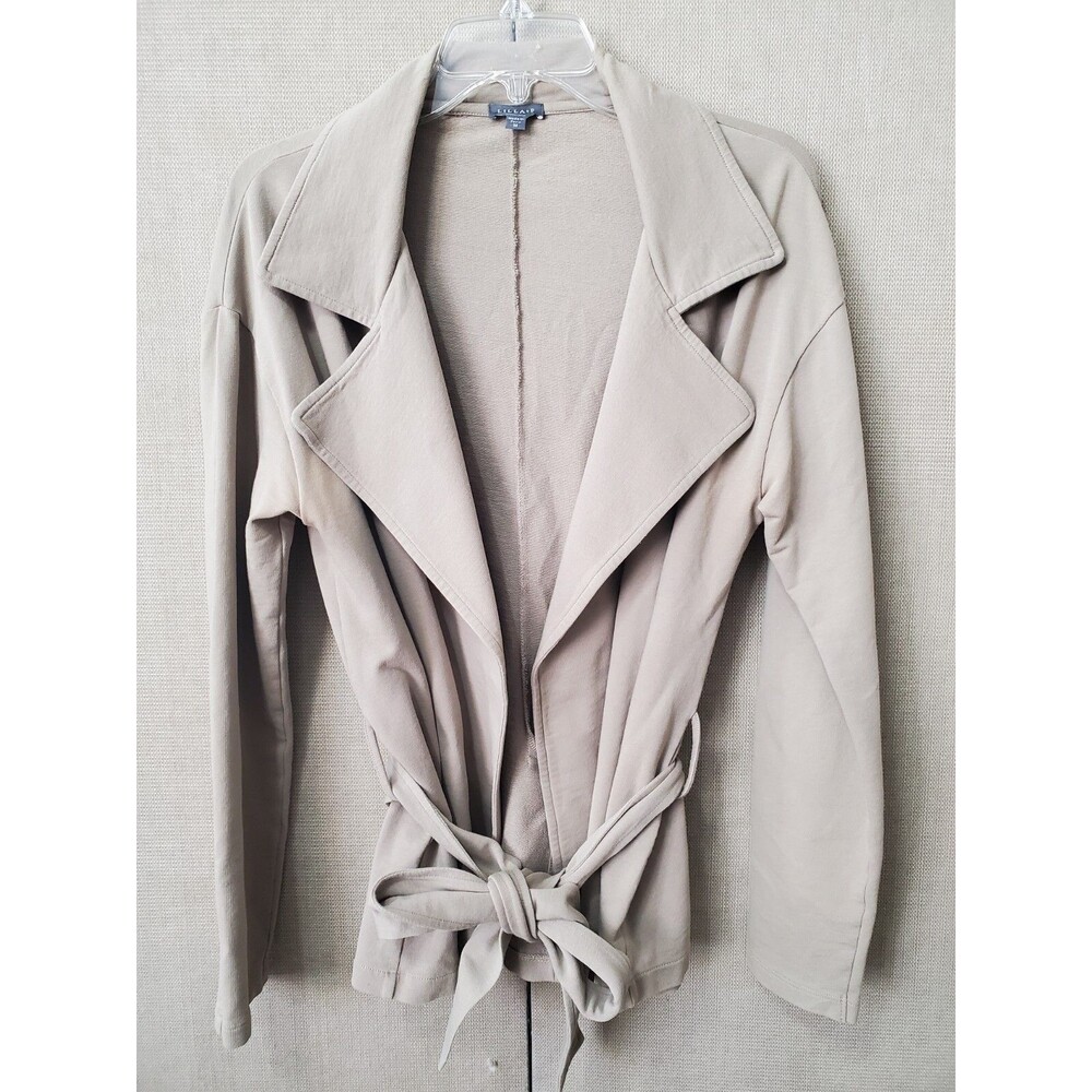 Lilla P Brown Open Front Belted Knit Long Sleeve Jacket Cotton Blend Size Medium